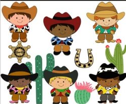 Clipart of kids wearing western wear.